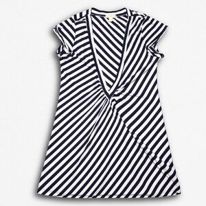 Sugar Tart Navy Blue White Striped Deep V-Neck Knot Front Top XL Juniors Y2K